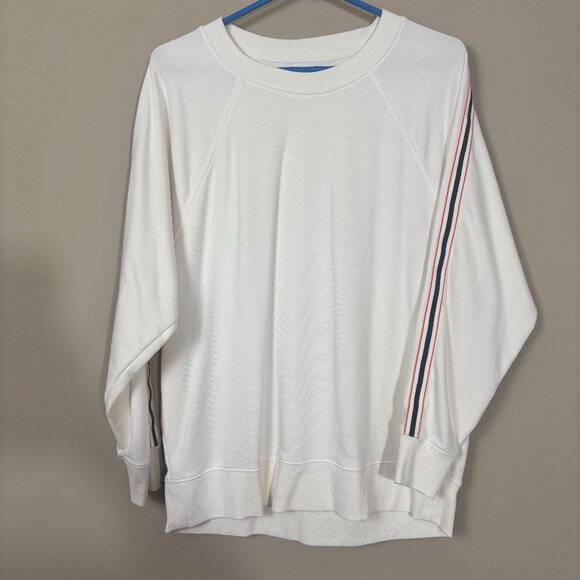 Lou & Grey Tops - Lou & Grey White Pullover Sweatshirt with Striped Sleeves - Size S